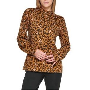 Karl Lagerfeld Animal Heart print mock neck fuzzy sweater size: XS